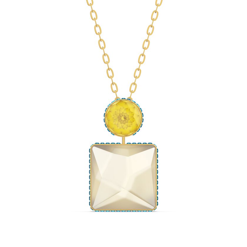 Orbita necklace, Square cut crystal, Multicolored, Gold-tone plated